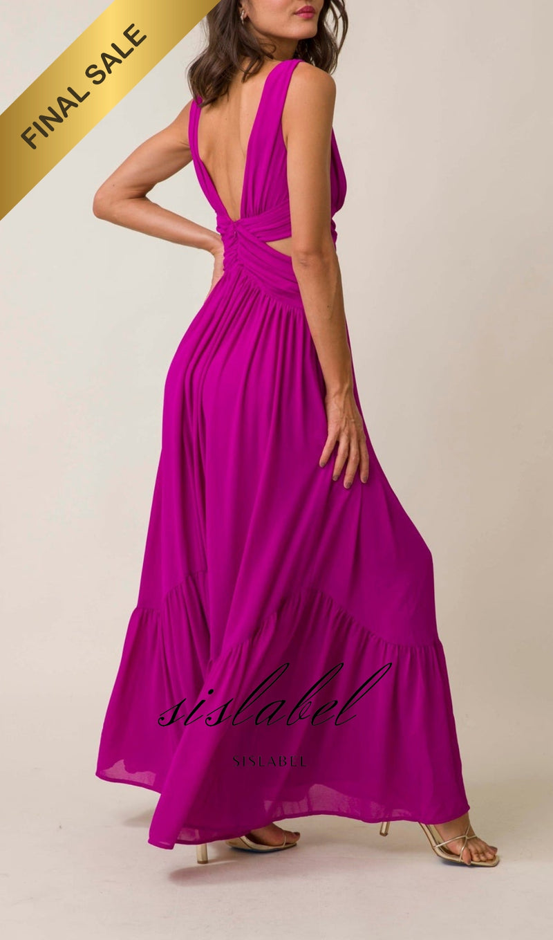 CUT OUT MAIX DRESS IN PURPLISH RED