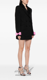 INGRID BOW-EMBELLISHED WOOL BLACK BLAZER DRESS