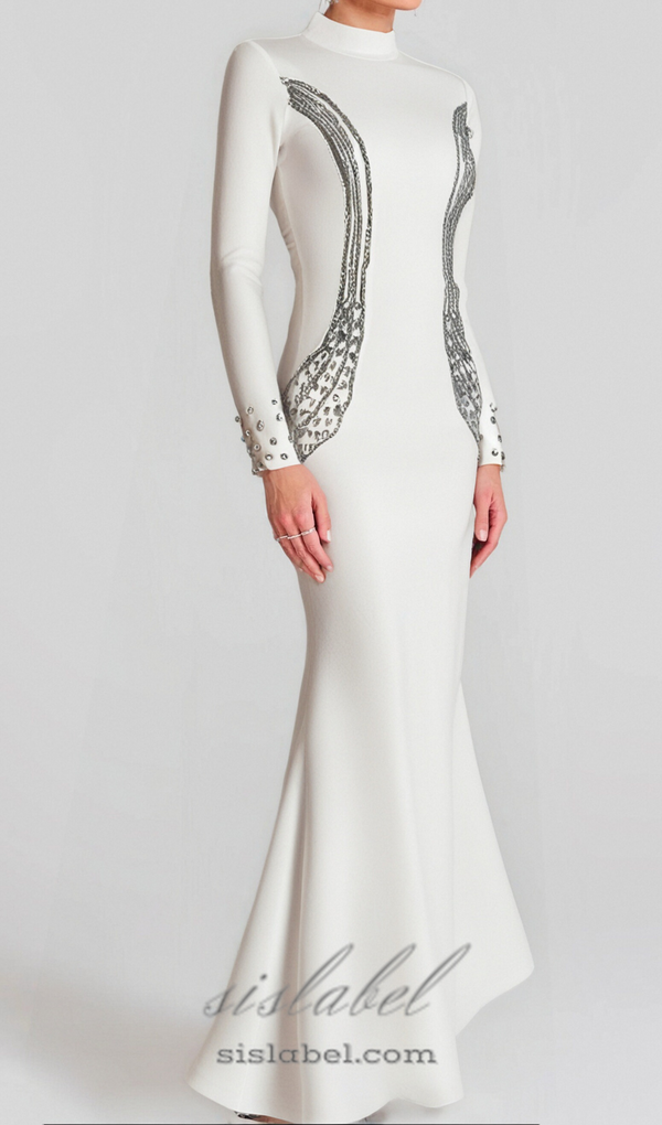 Ashley crystal embellished bodycon maxi dress in white