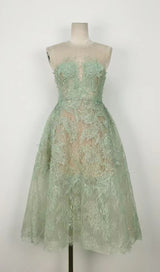 GREEN FLORAL LACE EMBROIDER MIDI DRESS