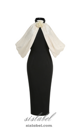 DORA ROSE EMBELLISHED BLACK-WHITE HALTER MIDI DRESS