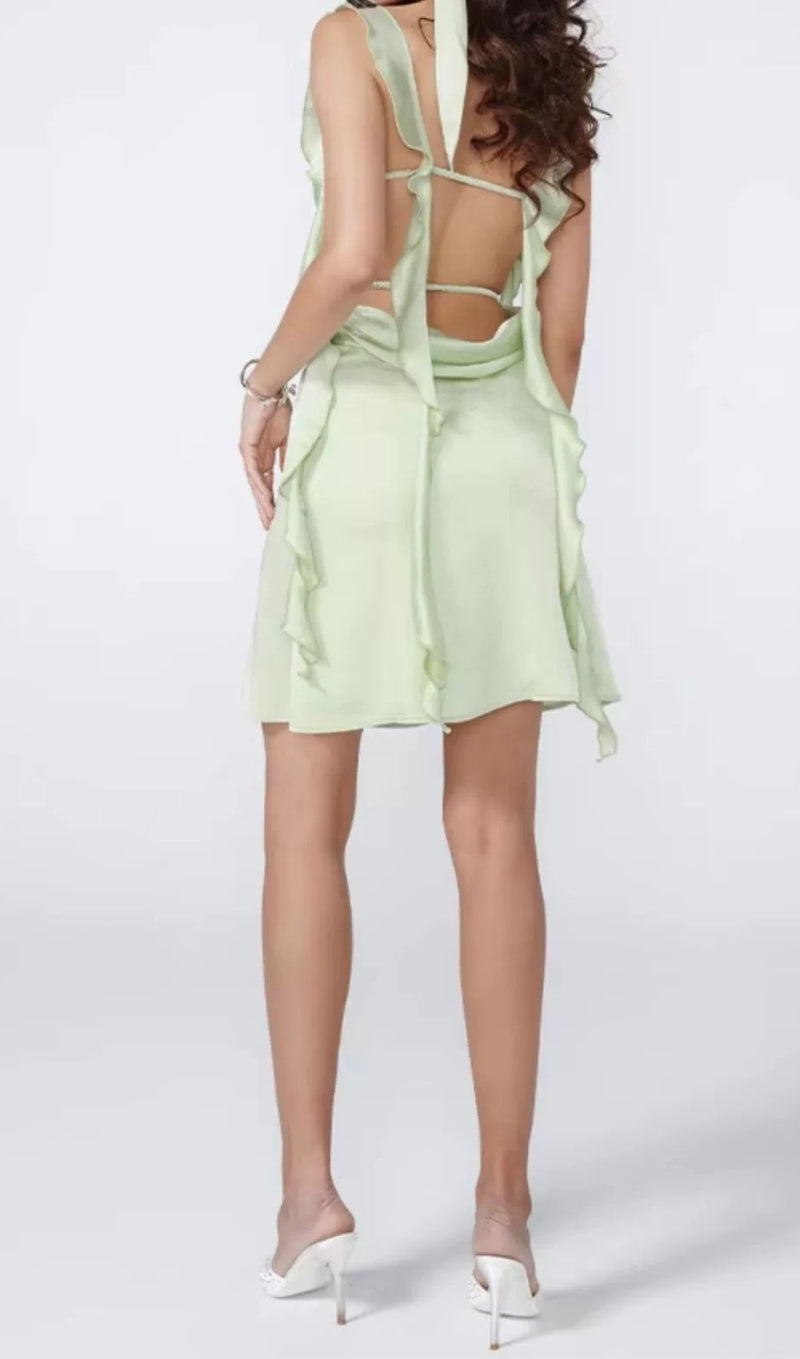 ROBE MINI EN SATIN VERT SAUGE