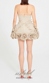 SALOME BEIGE LINEN CORSET FLOWER DETAILS MINI DRESS