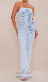 Berlin Floral Denim Jumpsuit in Light Wash