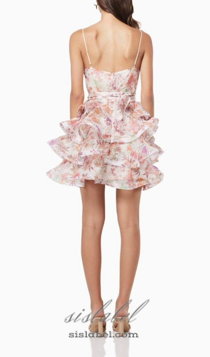 AMANDA MULTICOLOR FLORAL PRINTED RUFFLE MINI DRESS