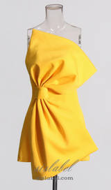 EVANGELINE STRAPLESS BOW MINI DRESS IN YELLOW