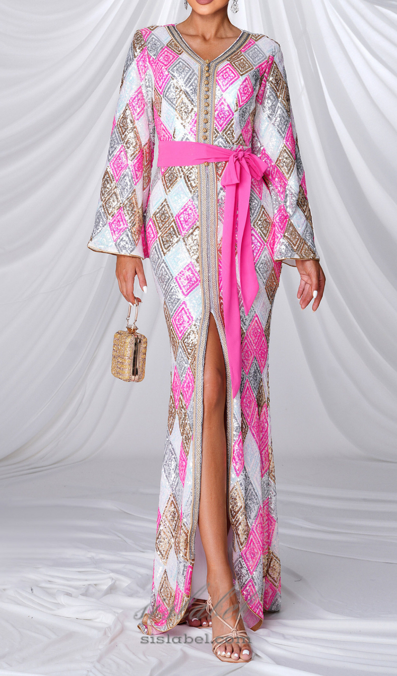 Geometric Patterns print maxi dress in pink