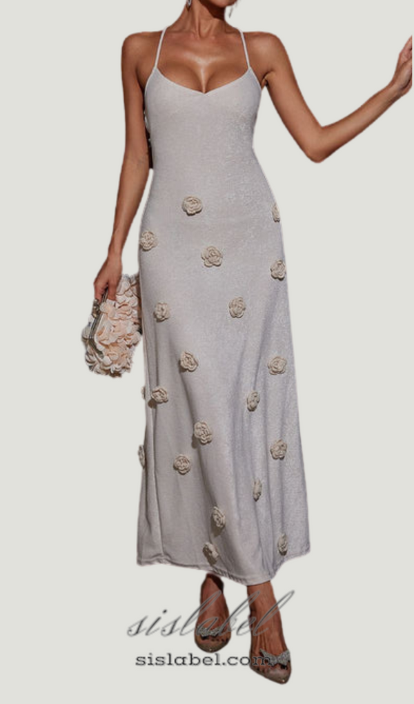 GIORGIO GRAY FLOWER KNITTED MAXI DRESS