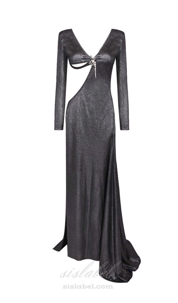 CUT OUT BACKLESS GOWN IN BLACK