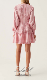 VALERIE FALLINGWATER RUCHED MINI DRESS IN PINK