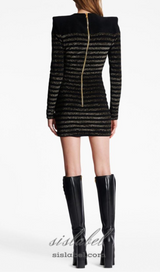 CARLIN JERSEY STRIPE LONG SLEEVE MINI DRESS IN BLACK