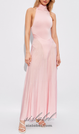 WINNI PINK TURTLENECK SLEEVELESS BACKLESS MAXI DRESS