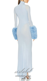 MICHELLE RUFFLED TURTLENECK MAXI DRESS IN PALE BLUE