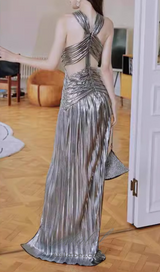 ELSA METALLIC CRISS CROSS HALTER NECK GOWN