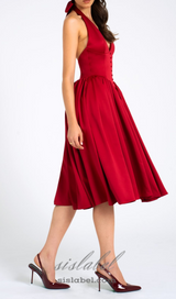 WENDY PLUNGING HALTER BACKLESS MAXI DRESS IN RED