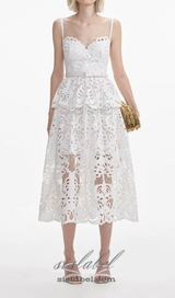 EVELYN CUT OUT LACE LAYERING MIDI DRESS IN WHITE