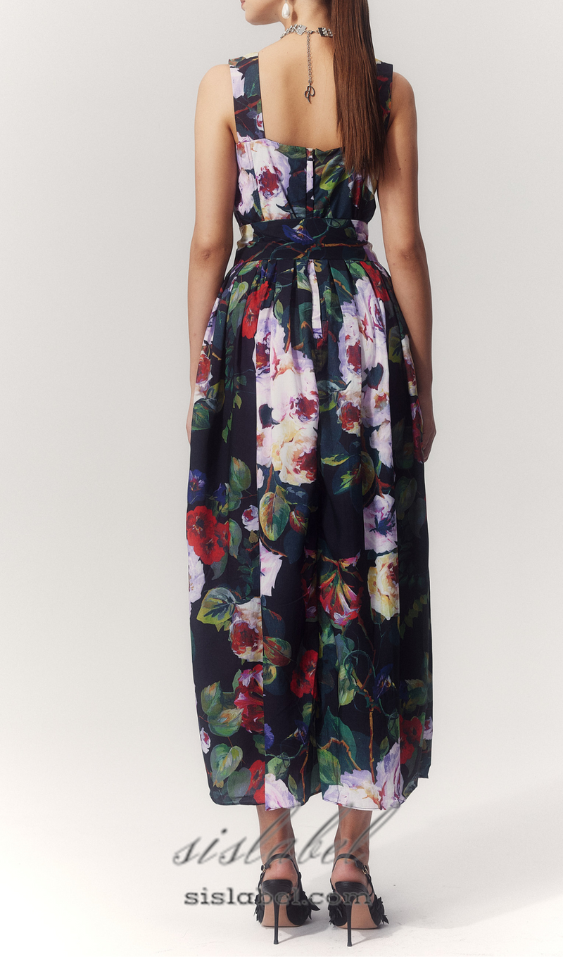 TRUDA MULTICOLOR FLORAL PRINTED MIDI DRESS