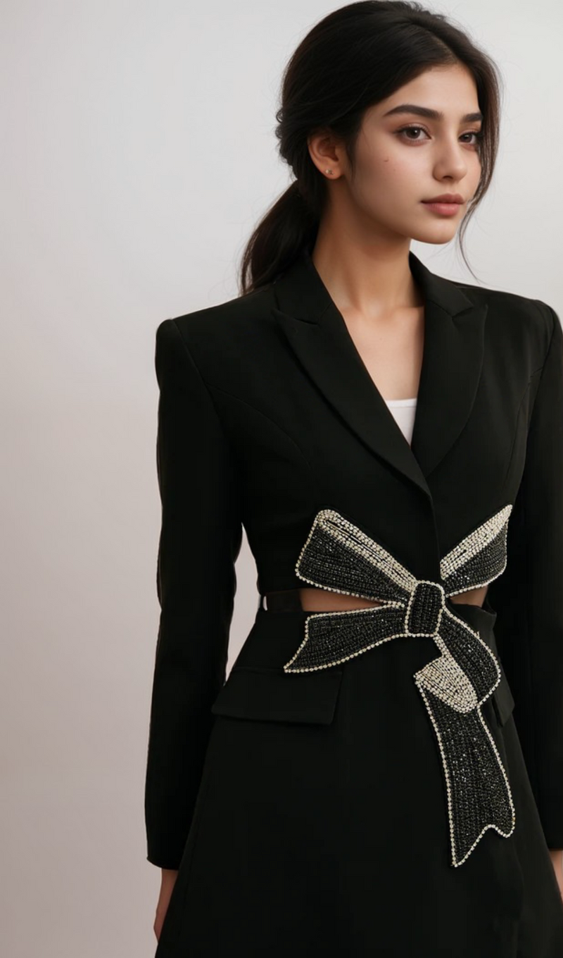 Justine black bowknot cut-out blazer