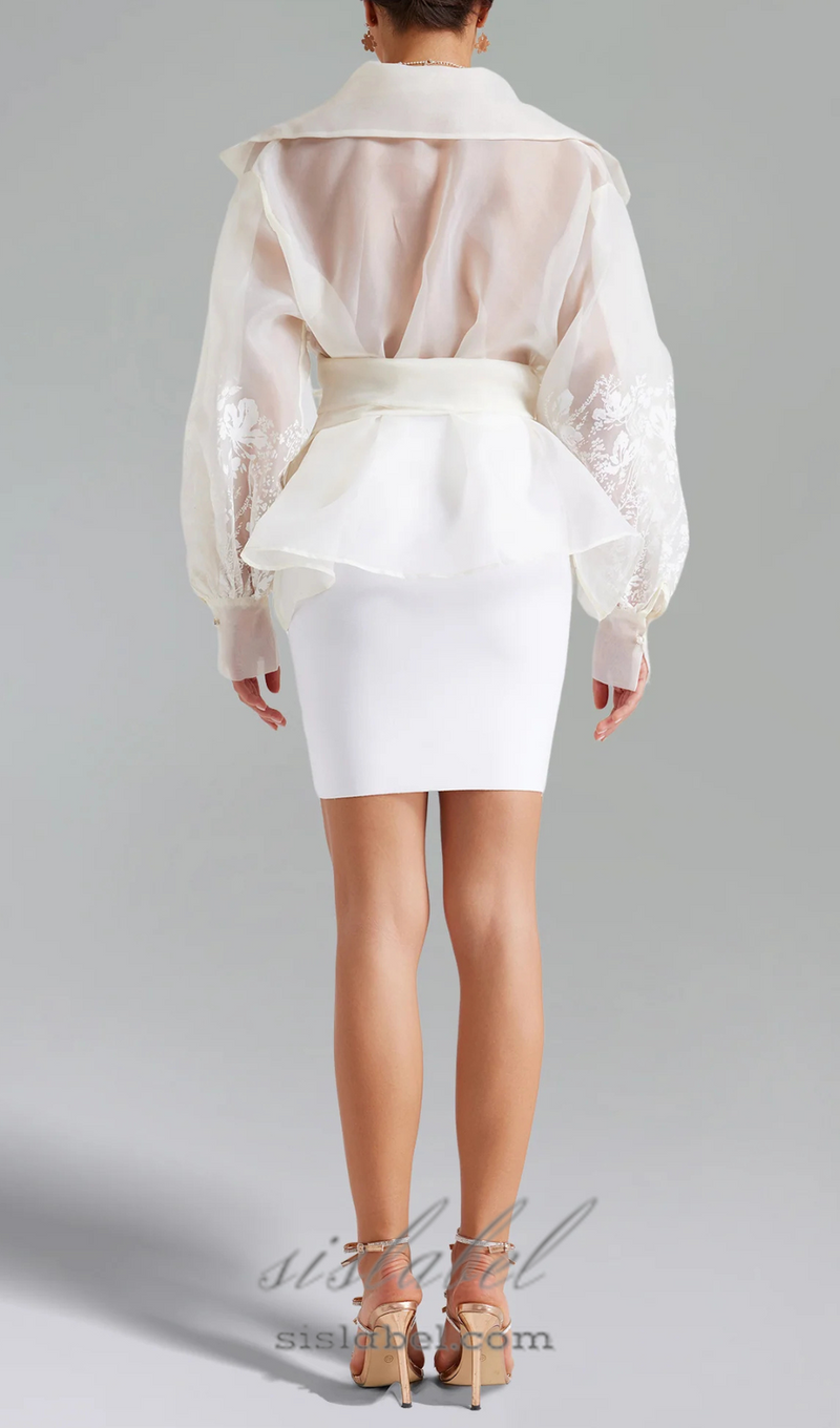 lantern sleeve embroidery shirt jacket in white