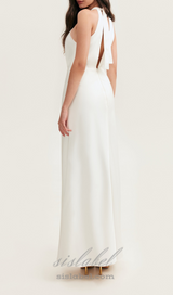 RACHEL WHITE HALTER SATIN BACK CUTOUT MAXI DRESS