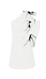 BOWS-EMBELLISHED  SLEEVELESS MIDI DRESS IN WHITE