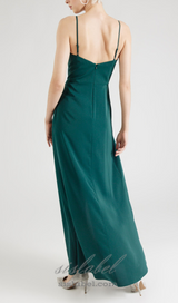 crystal embellished pleated maxi dress in green