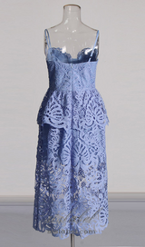 EVELYN CUT OUT LACE LAYERING MIDI DRESS IN BLUE