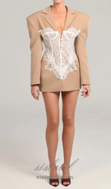 Alvera Lace Corset Blazer in Khaki