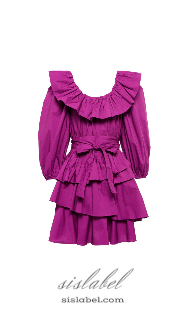 MURRAY PUFF SLEEVE RUFFLE LAYER MINI DRESS IN PURPLE