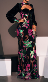 ATALANTA MULTICOLOR SEQUIN VELVET LANTERN SLEEVE MAXI DRESS