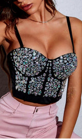 Haut corset court bustier en strass