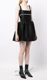 crystal-embellished square-neck mini dress in black