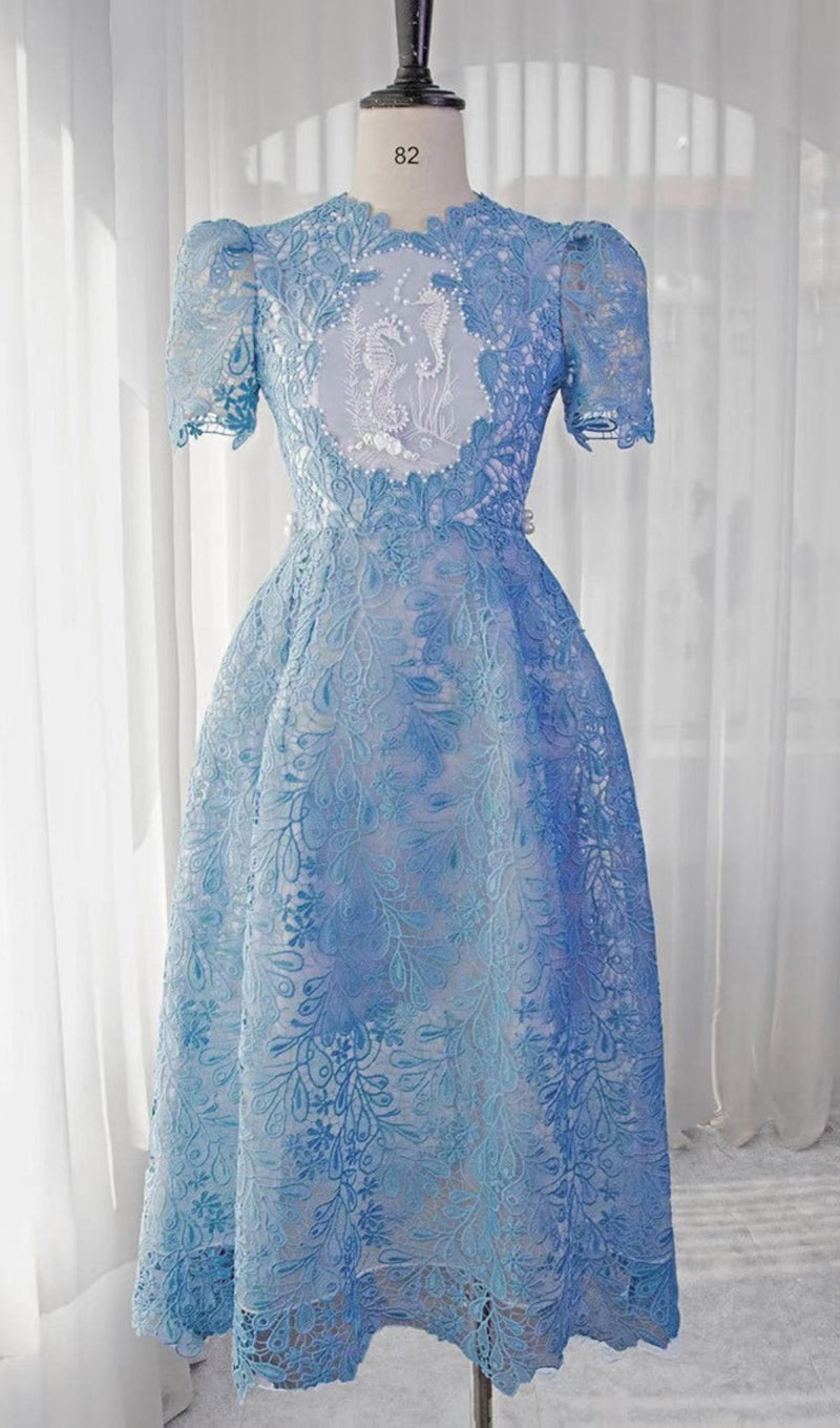 ARAFA BLUE EMBROIDERY MIDI DRESS