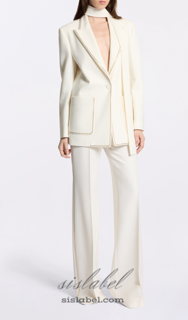 DEBORAH OFF-WHITE SCARF-DETAILED WOOL CREPE BLAZER