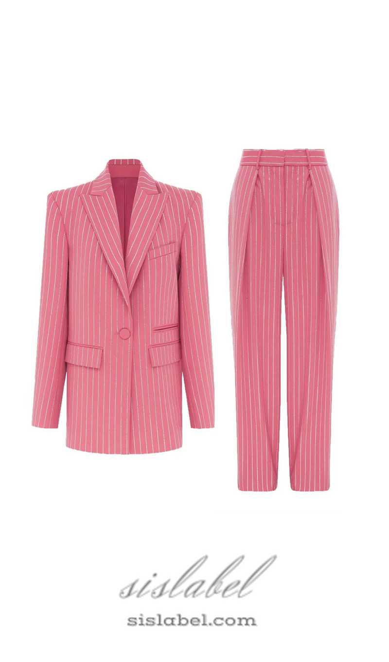 Ally Crystal Pinstripe Blazer Set in Pink