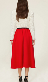 Chloé red long-sleeve sequined patchwork midi dress