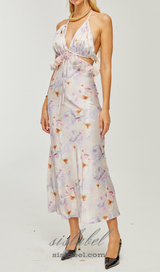 AGATHE DEEP V-NECK FLORAL-PRINT MIDI DRESS