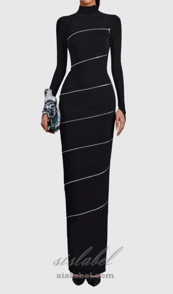 Aloysius Zipper Bodycon Maxi Dress In Black