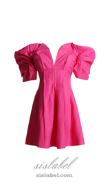 RUFFLED OFF-SHOULDER MINI SILK DRESS IN PINK