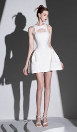 CUT-OUT SLEEVELESS CORSET MINI DRESS IN WHITE