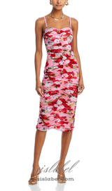 CAPRICE MULTICOLOR FLORAL MESH MIDI DRESS