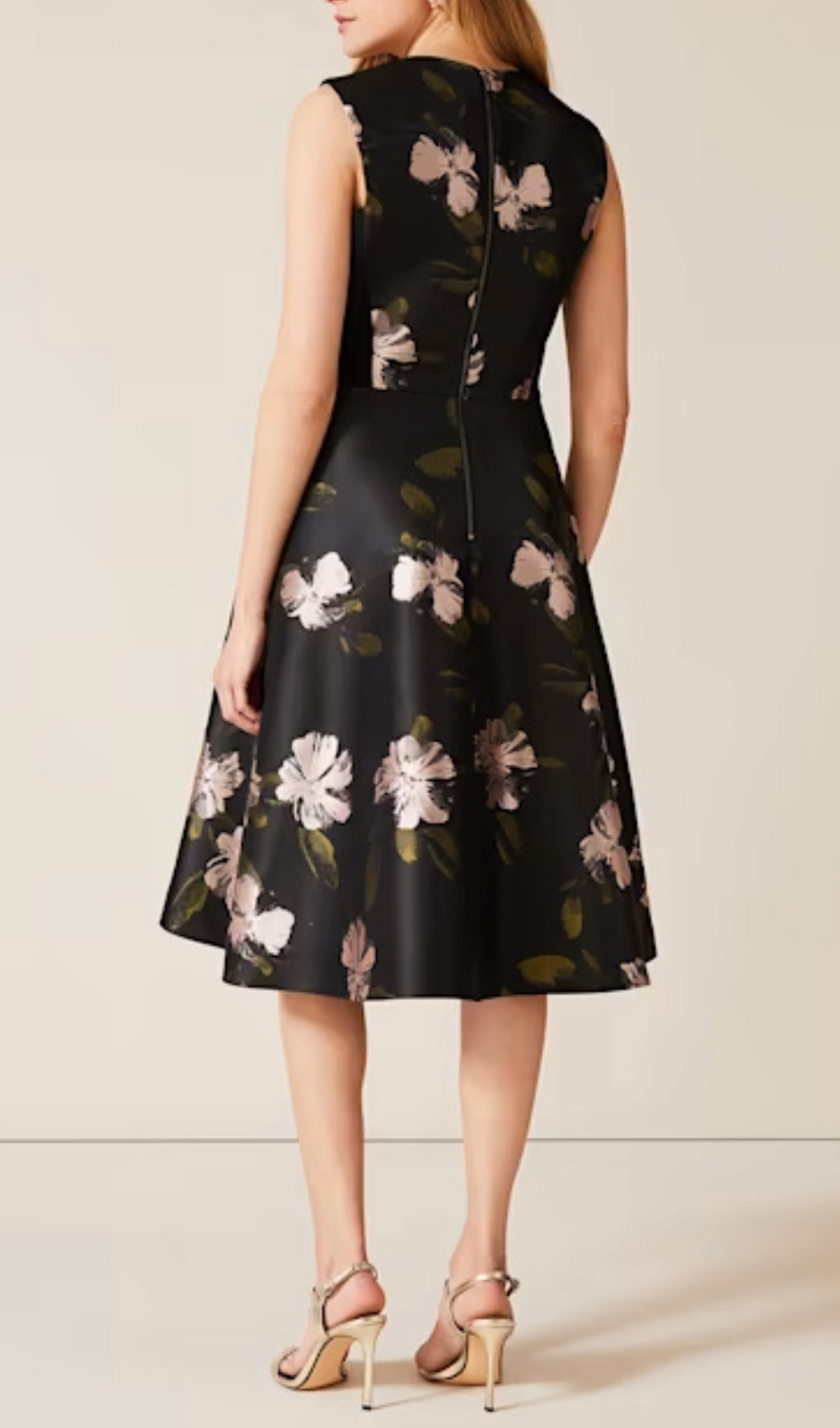 floral jacquard midi dress in black