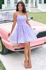 Glitter Lilac A Line Sequins Short Homecoming Dress with Appliques