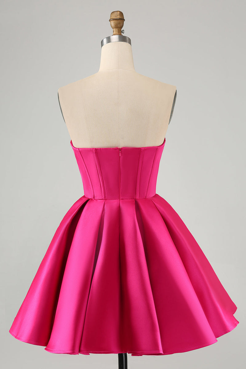 Cute A Line Sweetheart Corset Fuchsia Homecoming Dress with Beading