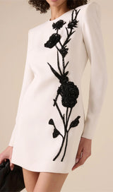 VENUS FLORAL EMBROIDERY BEAD MINI DRESS