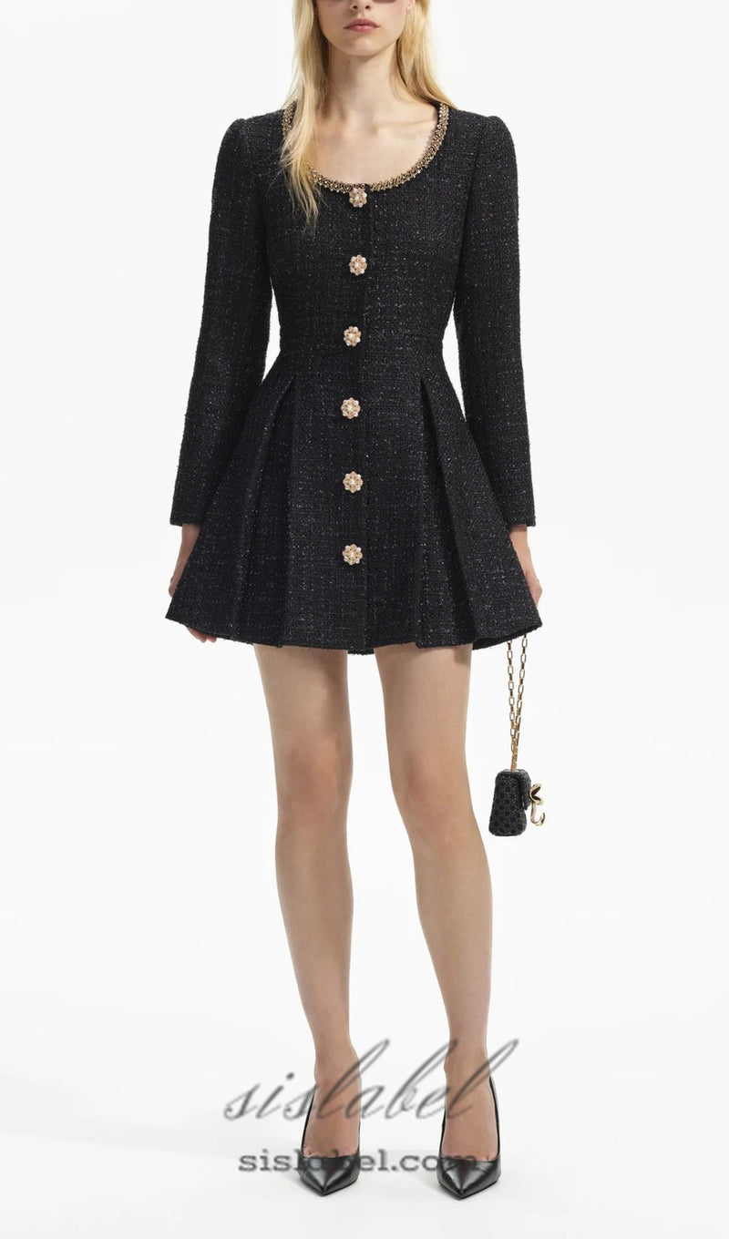 BLACK BOUCLE TAILORED MINI DRESS