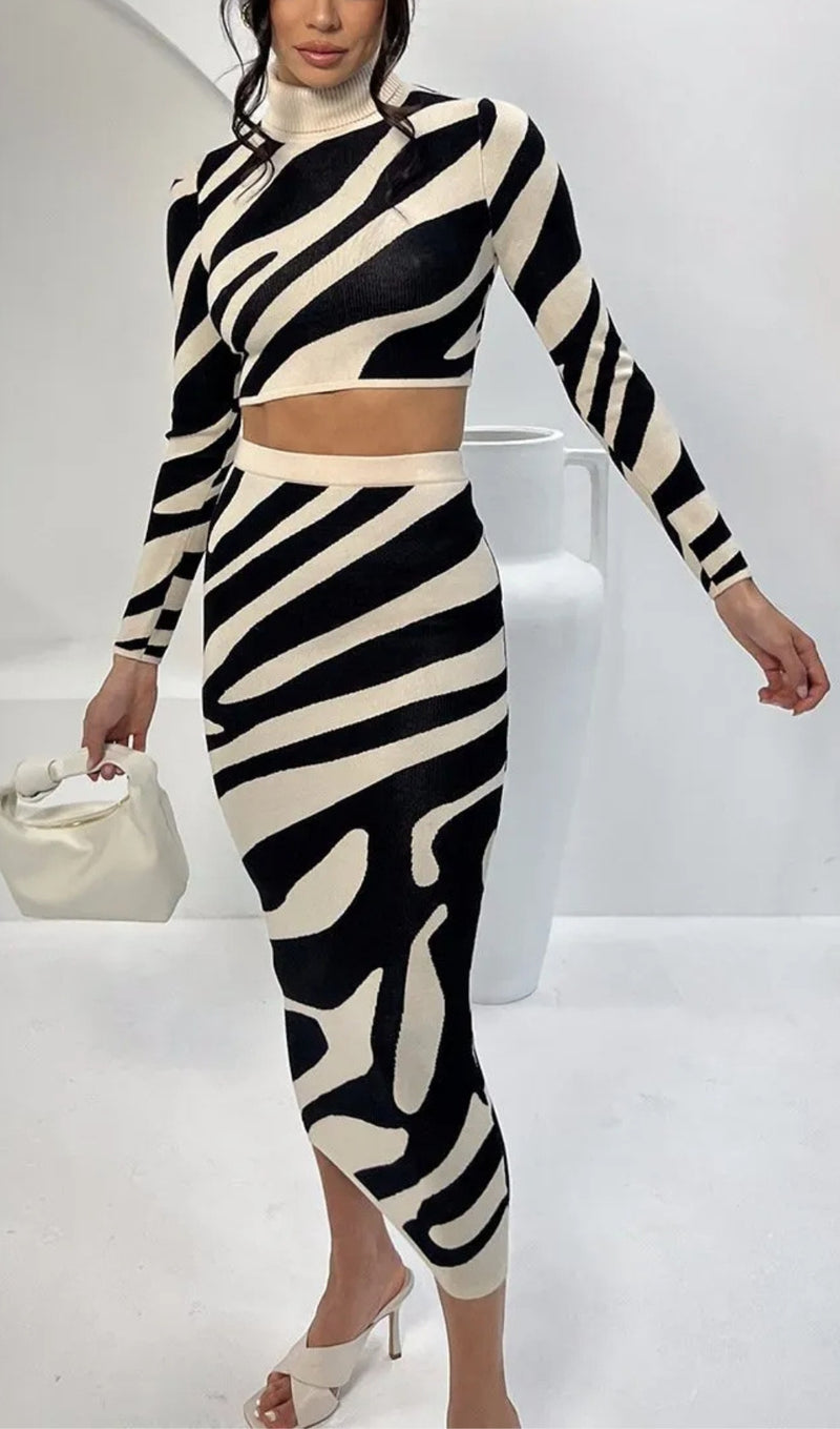 LENA ZEBRA PRINT KNIT SET