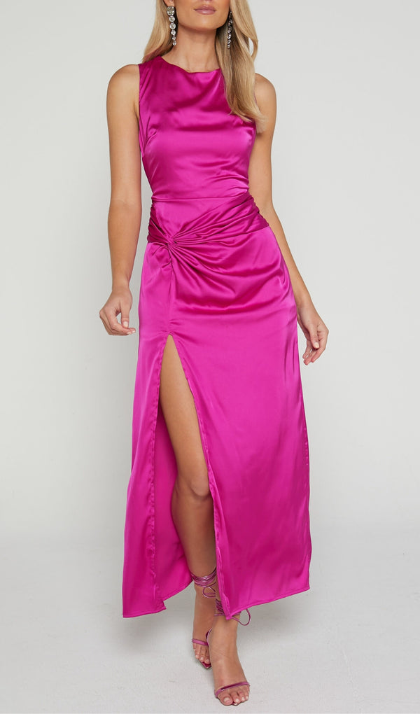 TWIST DETAIL MIDI DRESS IN FUCHSIA