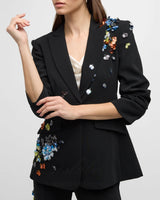 Sequin Flower Scrunched black Blazer set