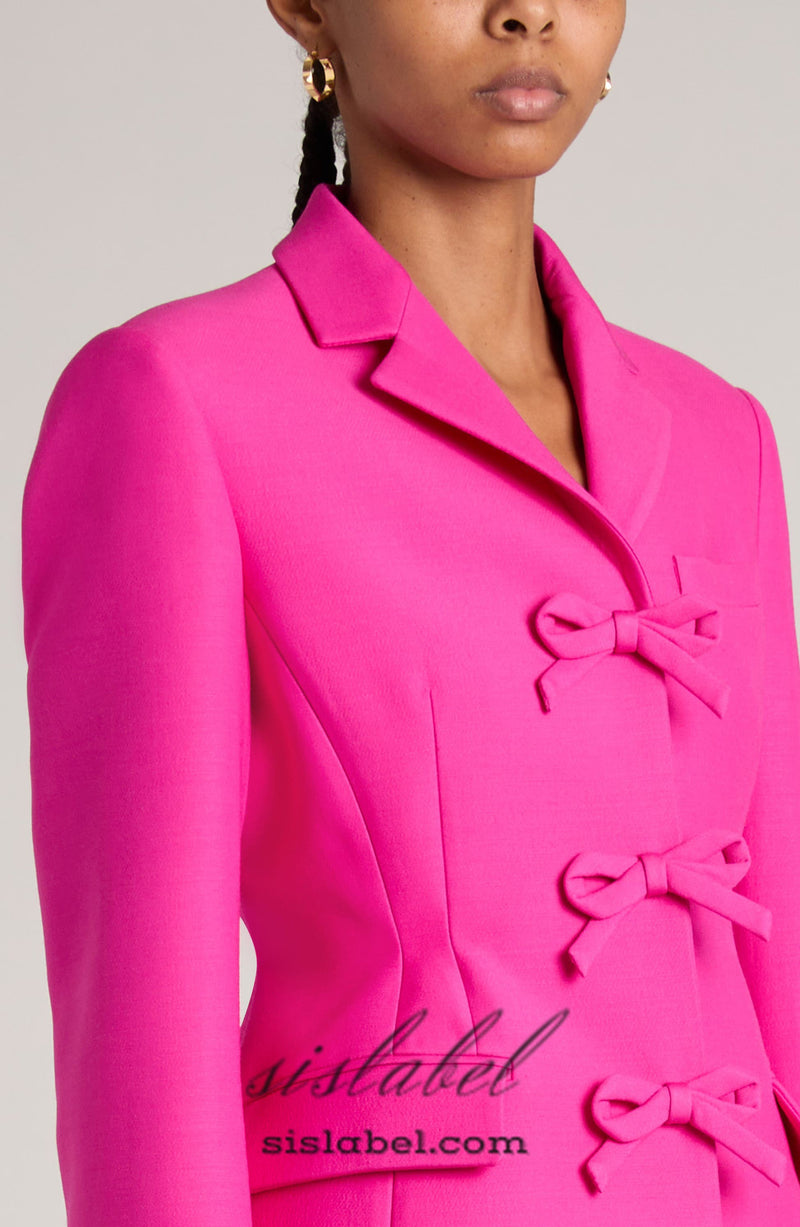 YURI BOW DETAIL CREPE COUTURE BLAZER IN PINK